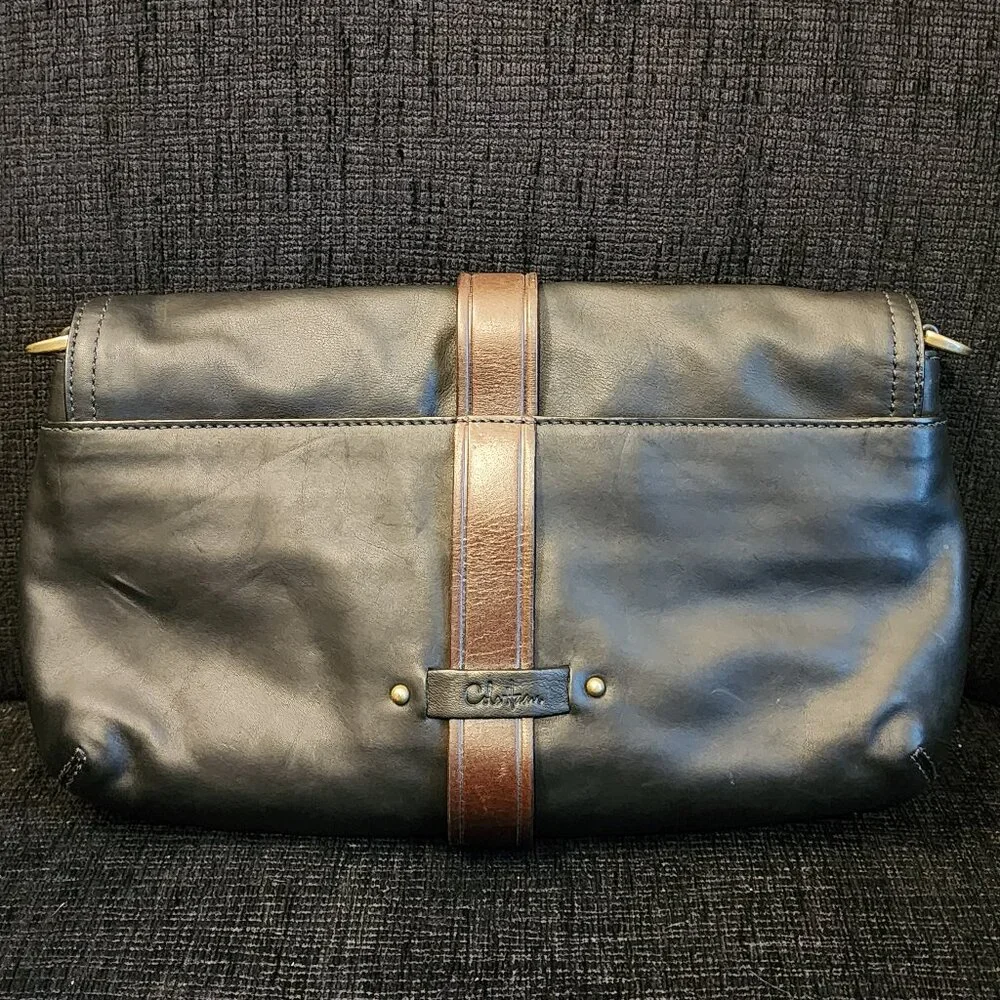 Cole Haan Soft Black Leather with Brown Trim Leather Crossbody Bag - Picture 2 of 11